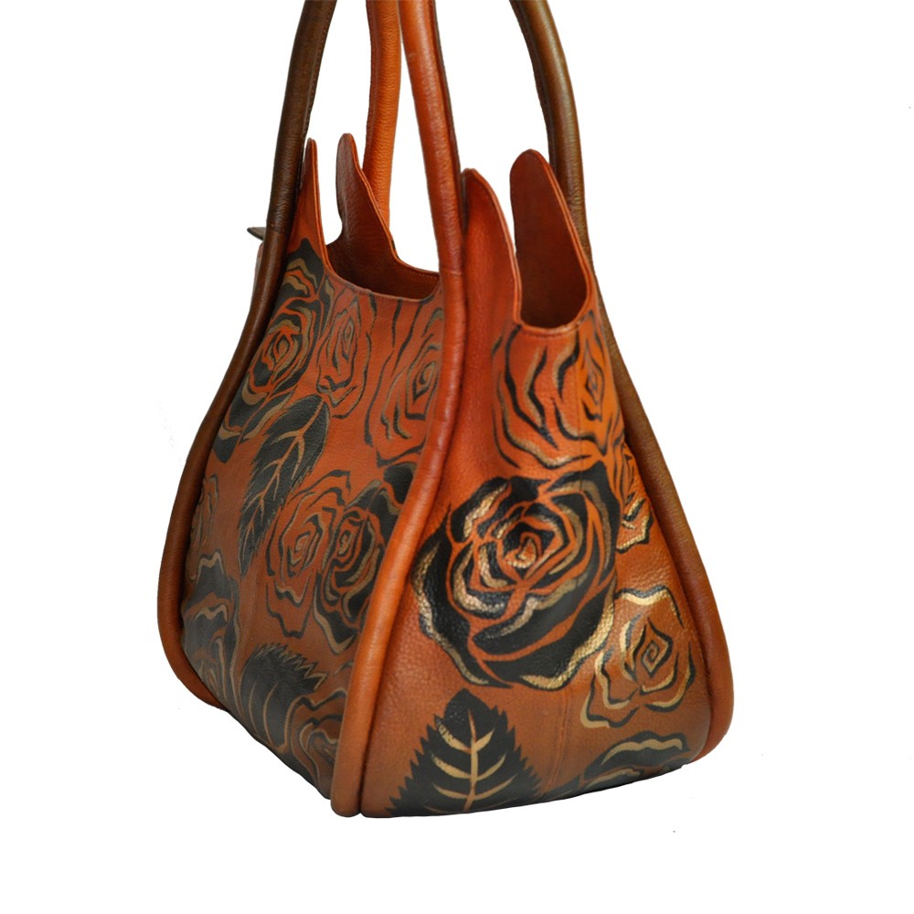 Luxury Leather Hand Painted Handbag pinkerton bronze side